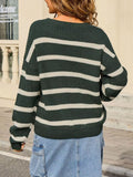 Striped Round Neck Dropped Shoulder Sweater