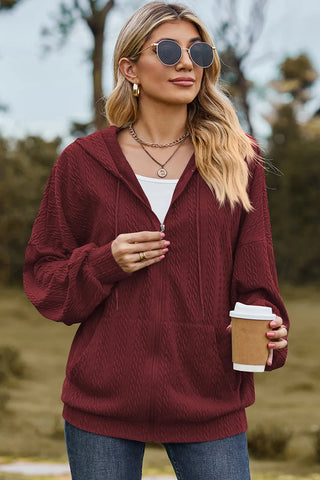 Drawstring Zip Up Dropped Shoulder Hoodie