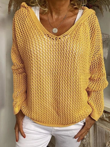 Openwork Long Sleeve Hooded Knit Cover Up