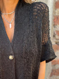 Full Size One Button Openwork Cardigan Plus Size