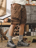 Men's Plus Size Multiple Pocket Layered Cargo Shorts with Drawstring Hem