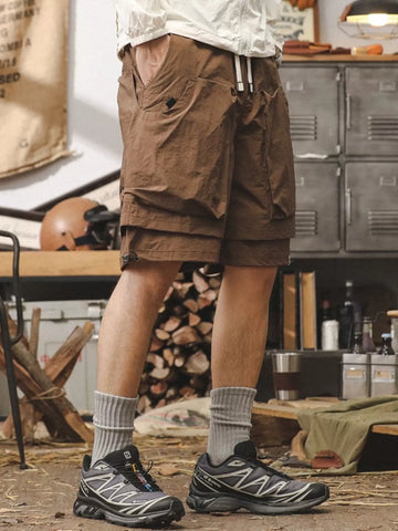 Men's Plus Size Multiple Pocket Layered Cargo Shorts with Drawstring Hem