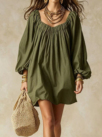 Flowy Balloon Sleeve Mini Dress