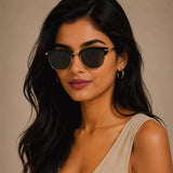 Classic Clubmaster Style Sunglasses with Gold Accents