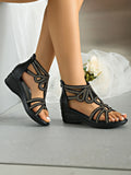 Rhinestone Open Toe Wedge Sandals
