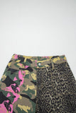 Multicolour Retro Floral Leopard Contrast Patchwork Raw Hem Jeans