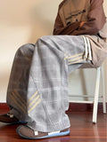 Men's Plaid Wide-Leg Pants with Side Stripes