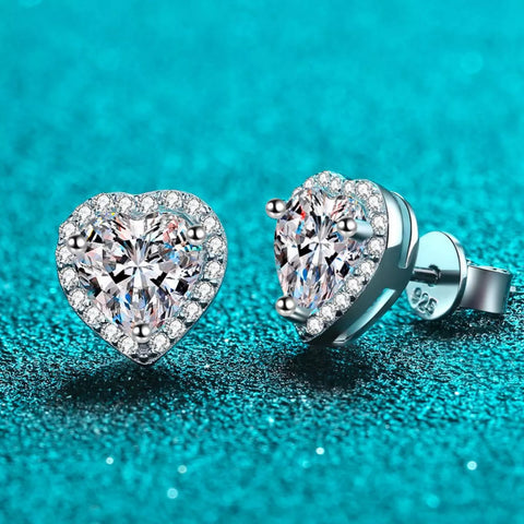 2 Carat 925 Sterling Silver Moissanite Heart Earrings