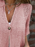 Full Size One Button Openwork Cardigan Plus Size