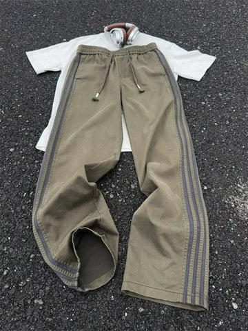 Men's Plus Size Casual Striped Wide-Leg Pants