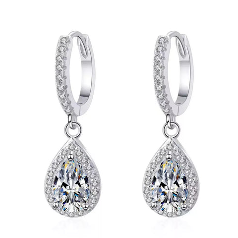 1 Carat 925 Sterling Silver Moissanite Hoop Teardrop Earrings