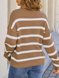 Striped Round Neck Dropped Shoulder Sweater