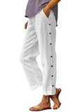 Full Size Side Button Decor Pants Plus Size