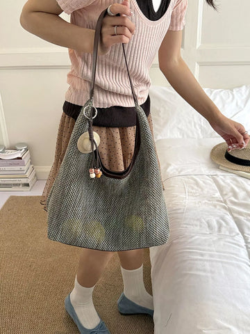 Textured Woven Shoulder Bag