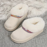 Fur-Lined Platform Boots with Decorative Woven Strap