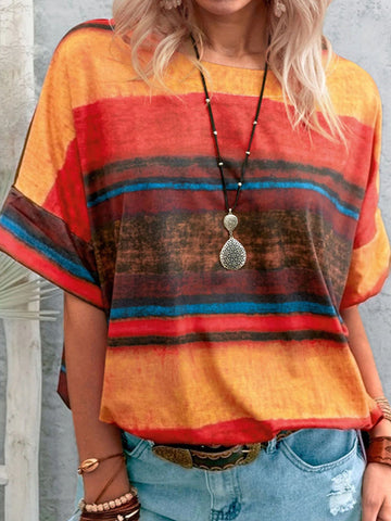Contrast Round Neck Casual T-Shirt
