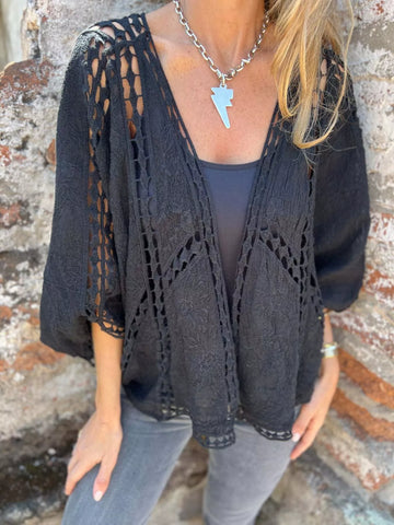 Full Size Embroidered Open Front Cardigan Plus Size