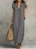 Full Size Ruffled V-Neck Cap Sleeve Maxi Dress Plus Size