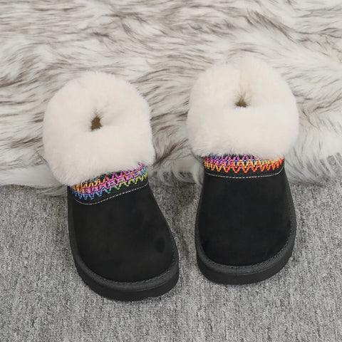 Fur-Lined Platform Boots with Decorative Woven Strap
