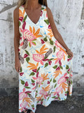 Full Size Printed V-Neck Sleeveless Dress Plus Size