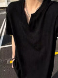 Men's Plus Size Casual Notched Ribbed T-Shirt