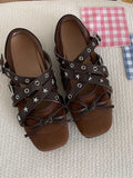 Studded Strappy Bow Slip-Ons