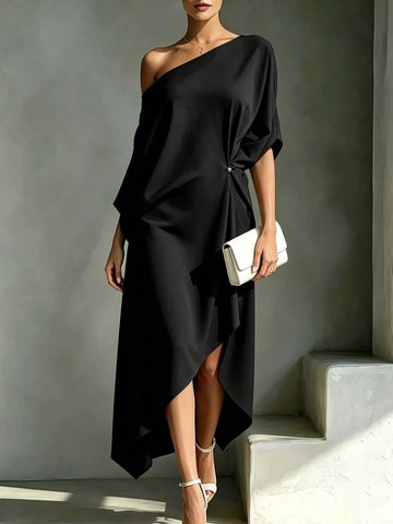 Full Size Asymmetrical One-Shoulder Drape Dress Plus Size