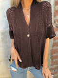 Full Size One Button Openwork Cardigan Plus Size