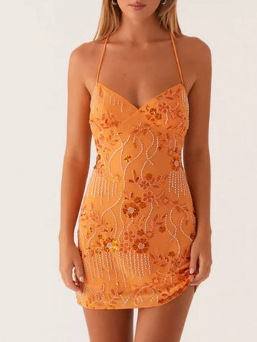 Beaded Floral Mini Dress