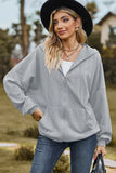 Drawstring Zip Up Dropped Shoulder Hoodie