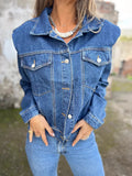 Plus Size Button Up Chest Pockets Denim Jacket