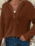 Casual Waffle Knit Button Detail Hoodie
