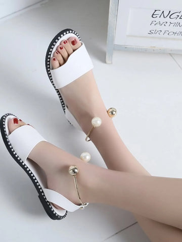 Pearl Embellished Flat Sandals
