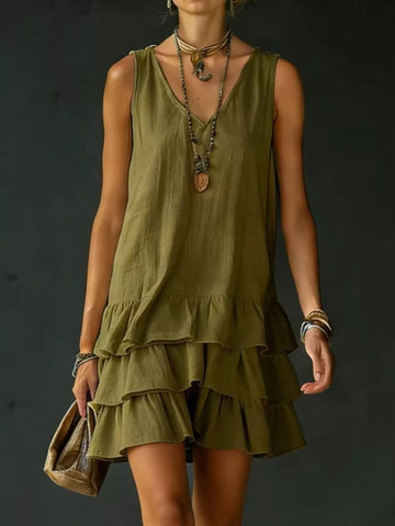 Full Size Ruffled Hem V-Neck Sleeveless Dress Plus Size