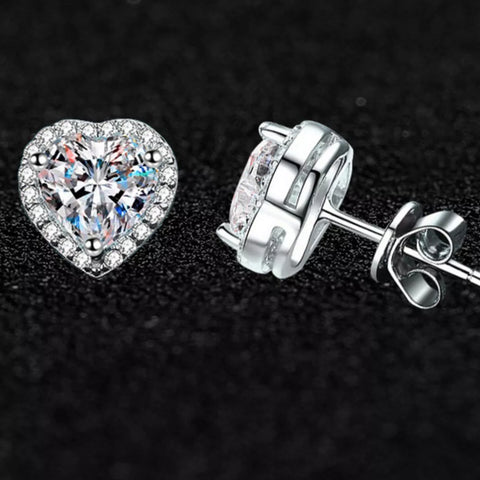 2 Carat 925 Sterling Silver Moissanite Heart Earrings