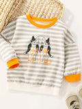 Children's Striped Cat Crew Neck Sweatshirt