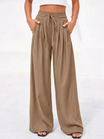Full Size High-Waisted Wide-Leg Pleated Pants Plus Size