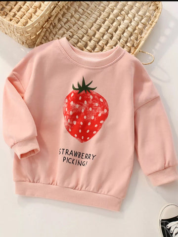 Children's Strawberry Picking Graphic Crew Neck Sweatshirt