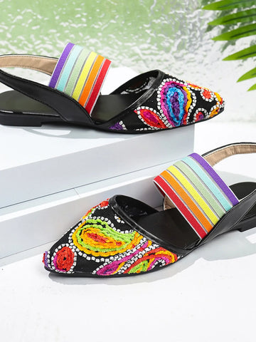 Contrast Point Toe Slingback Sandals