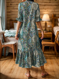 Full Size Bohemian Paisley Print Ruffle Hem Midi Dress Plus Size
