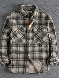 Men's Plus Size Button Down Plaid Corduroy Shirt with Chest Pockets
