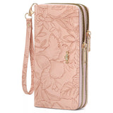 Embossed Floral Pattern Double Zipper Wallet