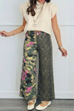 Multicolour Retro Floral Leopard Contrast Patchwork Raw Hem Jeans