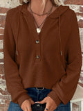 Casual Waffle Knit Button Detail Hoodie