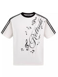 Men's Contrast Striped Music Print T-Shirt