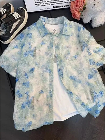 Men's Abstract Floral Print Textured Shirt